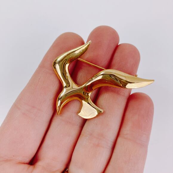 VTG Mid Century Seagull Brooch Modernist Coastal 60s Seaside Gold Tone Bird Pin - Picture 2 of 11